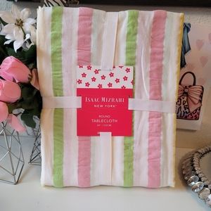 NEW ISAAC MIZRAHI  OBLONG TABLECLOTH  Pink / Green / Yellow  STRIPE  60 X 84 NWT